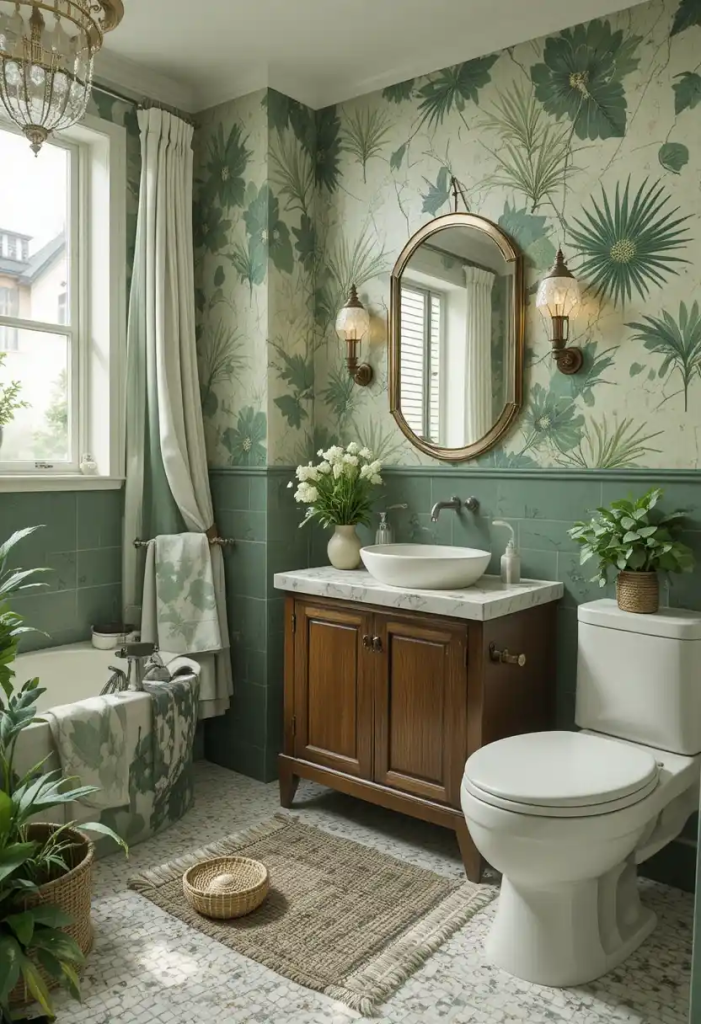 green earthy bathroom decor